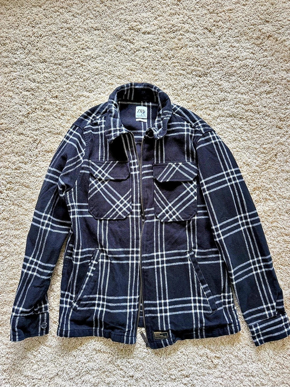 Zara Plaid Shirt Jacket in Black & White